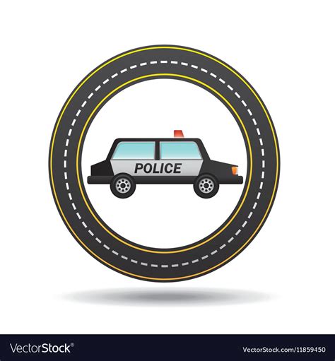 Police car side circle road way design Royalty Free Vector