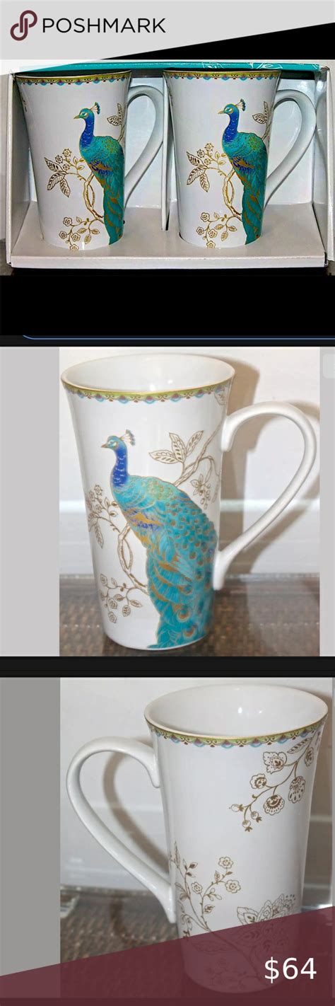 222 FIFTH PEACOCK GARDEN TALL LATTE MUG CUP Latte Mugs Tea Mugs