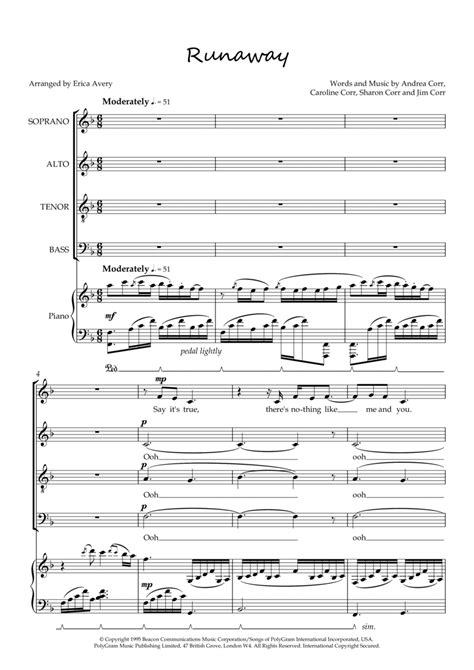 Runaway By The Corrs 4 Part Digital Sheet Music Sheet Music Plus