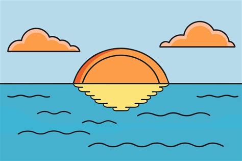 Premium Vector Sunset Over The Sea Vector Illustration