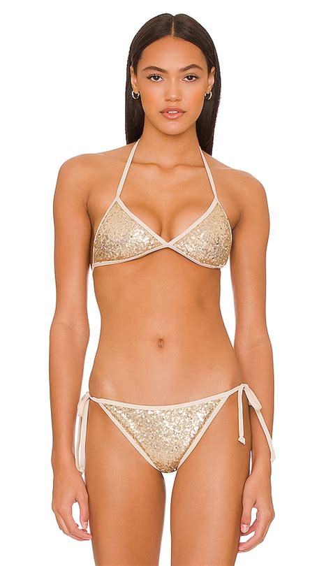 Superdown Chantell Sequin Bikini Top In Gold ModeSens