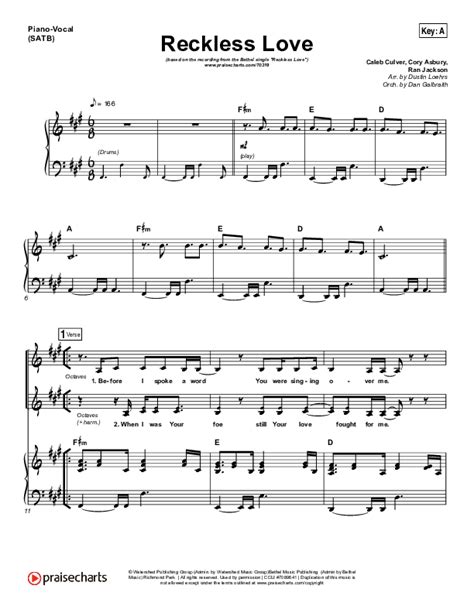 Reckless Love Sheet Music Pdf Bethel Music Cory Asbury Praisecharts