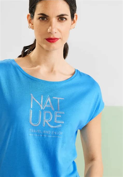 Street One Basic T Shirt Mit Wording F R Damen In Blau Street One