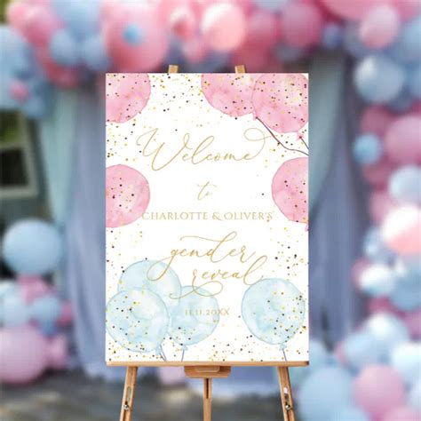 Pink And Blue Balloons Gender Reveal Welcome Foam Board Zazzle