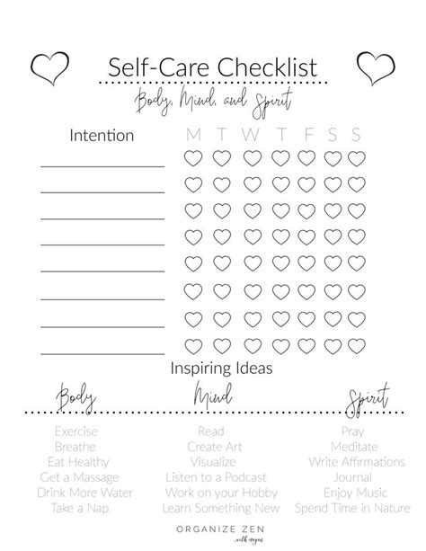 Printable Self Care Checklist