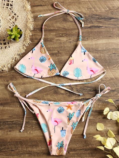 OFF Flamingo Hawaiian Tiny String Bikini Rosegal