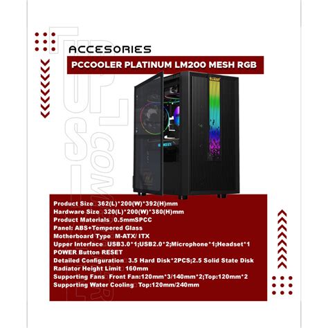 Jual Pccooler Platinum Lm Mesh Rgb Gaming Case Pc Cooler Shopee