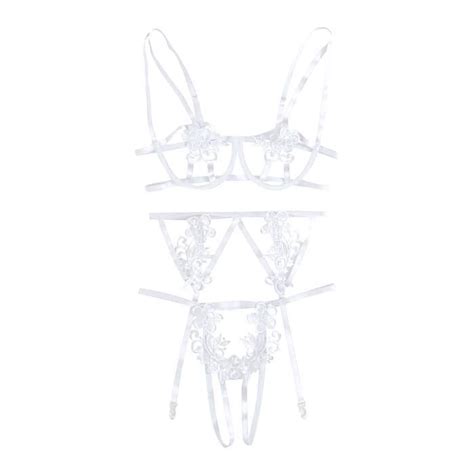 Sasaquoy Femmes Lingerie Corset Bandage Creux Armature Dentelle Mousseline Vêtements de Nuit