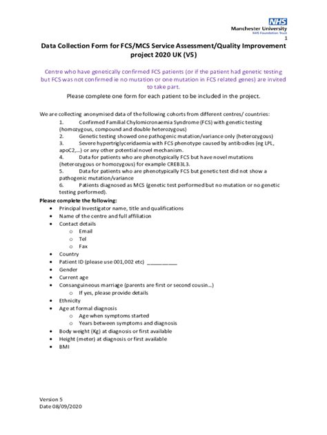 Fillable Online Data Collection Form For FCS MCS Service Assessment