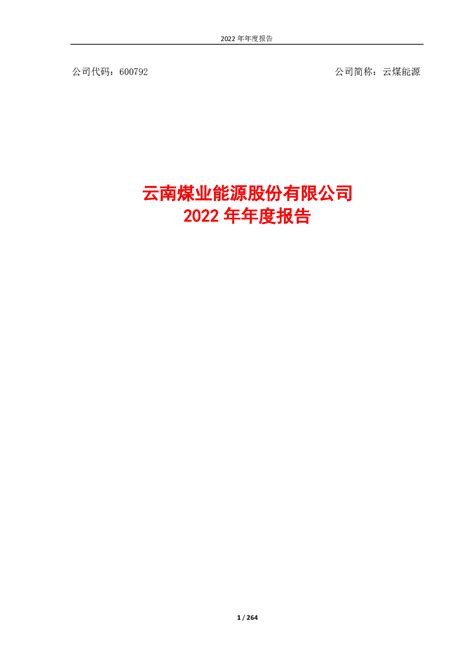 云煤能源：云南煤业能源股份有限公司2022年年度报告