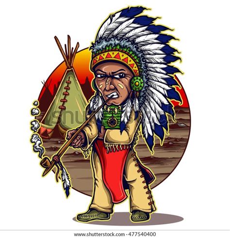 Vector Illustration Native American Chieftain Standing Stock Vector