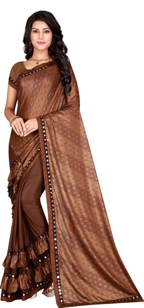 Party Wear Digital Printed Ladies Brown Georgette Sarees 6 3 M With