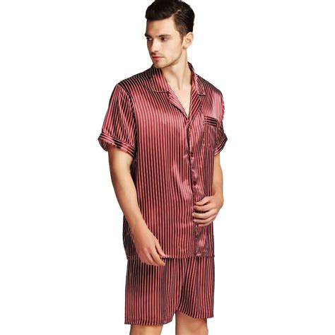 Mens Silk Satin Short Pajamas Pajama Pyjamas Set Sleepwear Set ...