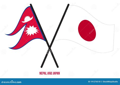 Nepal And Japan Flags Crossed And Waving Flat Style Official