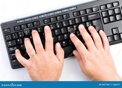 Hands Typing On Keyboard Blue Background