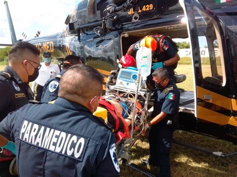 Helicóptero de la SSP traslada a Mérida a niño grave en accidente