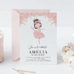 Brunette Ballerina In Pink Dress Floral Birthday Invitation Zazzle