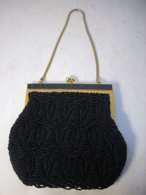 Walborg Of Hong Kong Small Black Beaded Clutch Purse With Gold Etsy