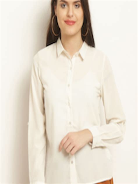 Buy RARE Women Cream Coloured Regular Fit Solid Casual Shirt - Shirts ...