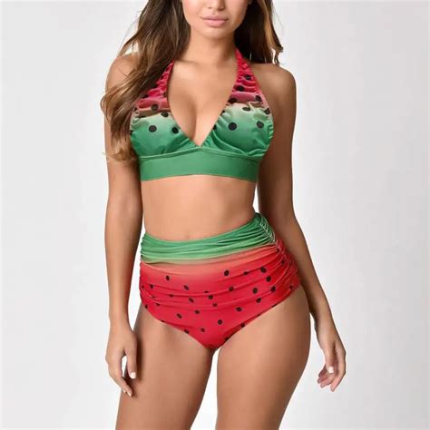 Fancinating Women Swimwear Watermelon Print Bikini Set Push Push Up Bra