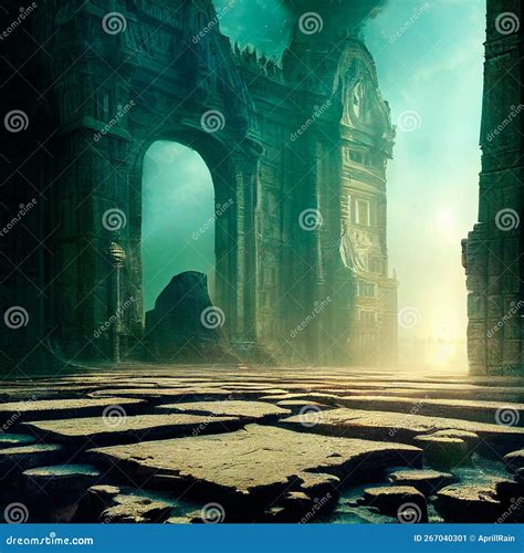 Lost World Under a Gloomy Sky. Remains, Ruins Stock Illustration