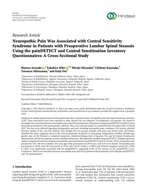 PDF Neuropathic Pain Was Associated With Central Sensitivity Syndrome