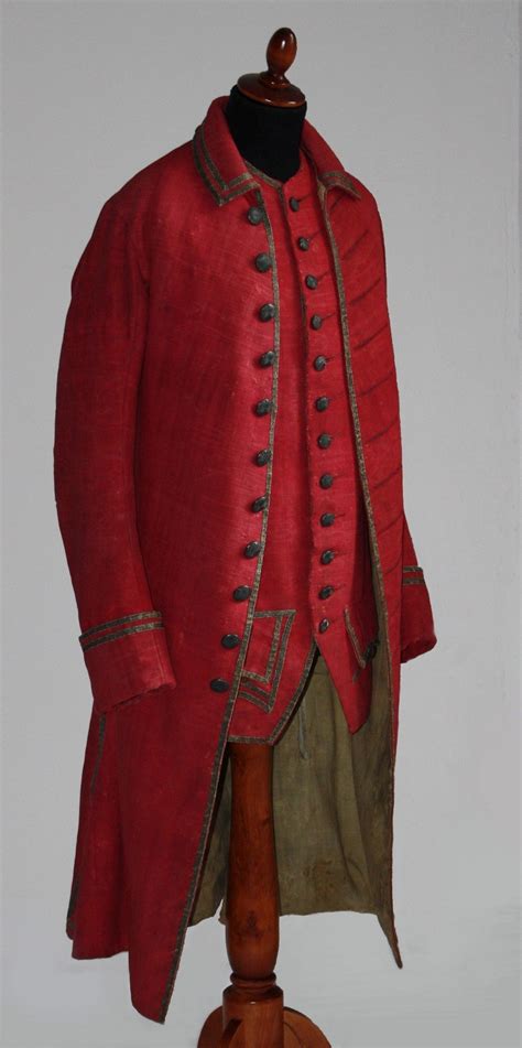 Coat And Waistcoat Germany Mid 18th Century Red Ribbed Wool Decorated With Gold Metallic