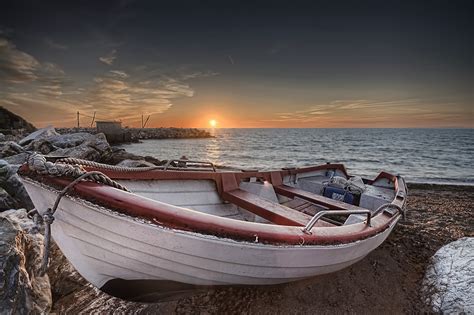 Sfondi Mare Spiaggia Barca Tramonto 2048x1365 4kWallpaper