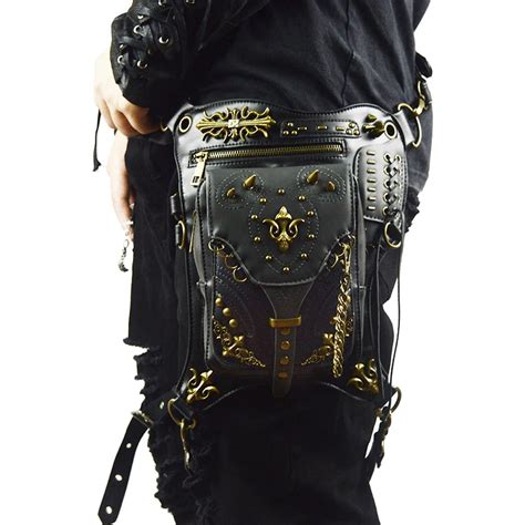 Gothic Leather Waist Bags Steampunk Rock Motorcycle Fanny Pack Men