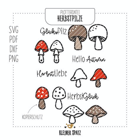 Plotterdatei Motiv Herbstpilze Herbst Pilze Sprüche Puntke