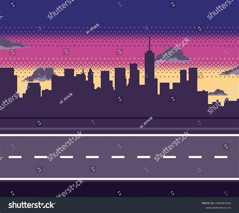 Pixel Art Road City Silhouette Clouds Stock Vector (Royalty Free) 2282667635 | Shutterstock