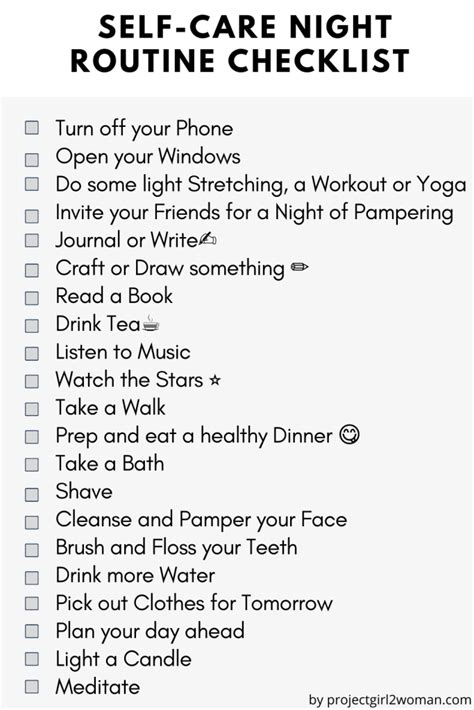 13 Simple Self Care Night Routine Ideas Pamper Yourself Checklist Artofit