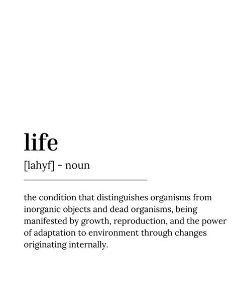 Life Definition Print Quote Poster Art Digital Prints Inspirational