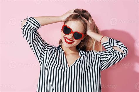 Cute Blonde Red Lips Fashion Posing Pink Background 22656907 Stock Photo At Vecteezy