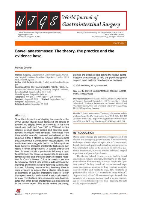 Bowel Anastomosis 4240 Wjgs V4 World J Gastrointest Surg 2012
