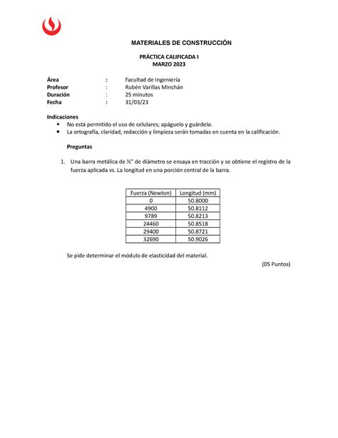 Pc Pregunta Materiales De Construcci N Pr Ctica Calificada I