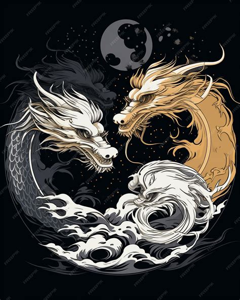 Premium Ai Image Chinese Dragons Yin Yang Silhouette