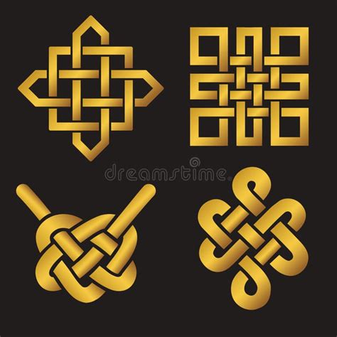 Auspicious Endless Knots Set.Buddhist Symbol.Gold Stock Vector ...