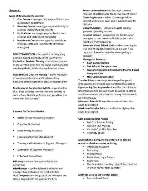 Strategic Cost Management Ch Ch Notes Chapter Types Of