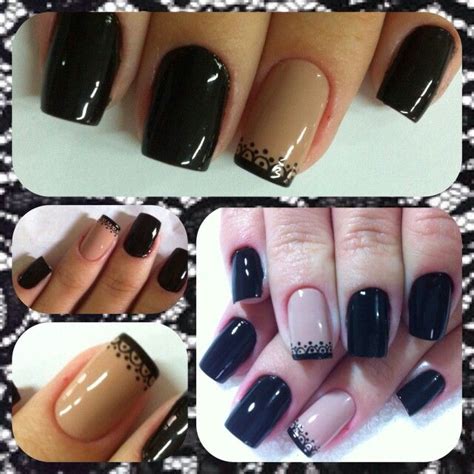 Nude Preto E Rendinha Unhas Unhas Decoradas Decora O De Unha