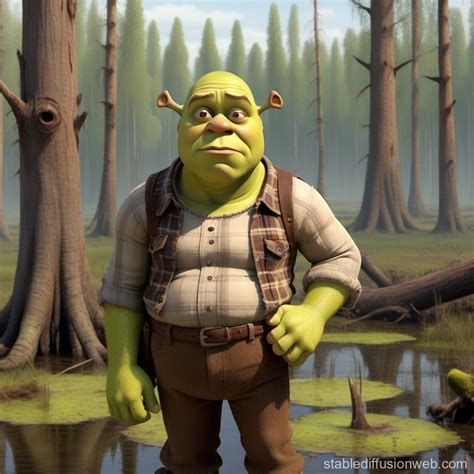 Sad Shrek in Swamp Wearing Plaid | Stable Diffusion Online