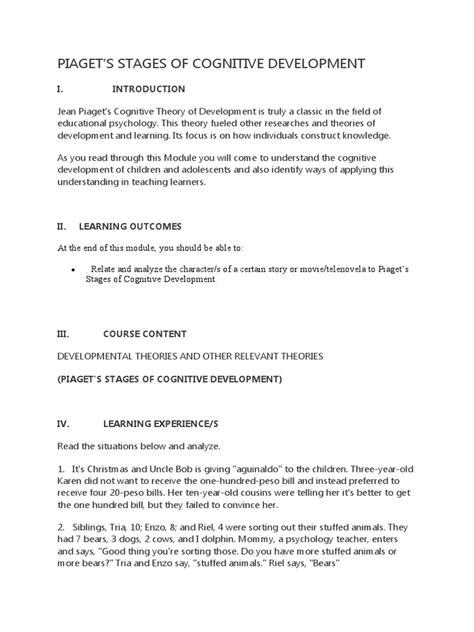 1st Module | PDF | Schema (Psychology) | Cognitive Development