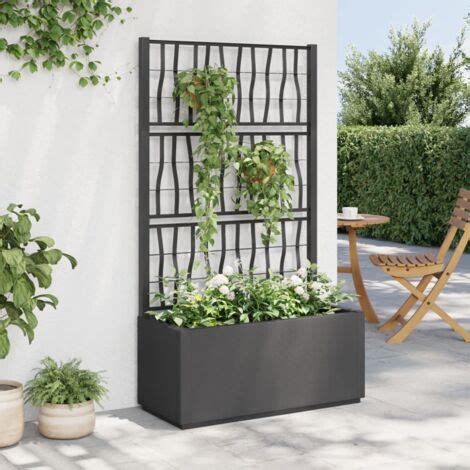 Fioriera Da Giardino Con Traliccio Grigio Scuro 80x36x140 Cm PP