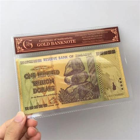 Zimbabwe Black Gold Foil 100 Trillion Commemorative Dollars Banknotes 1pc Lazada