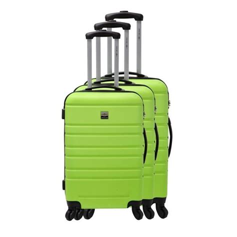 FRANCE BAG Set De 3 Valises Rigide ABS 4 Roues 55 65 70cm Vert