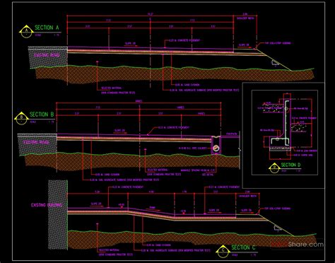 Road Concrete Pavement Cross Section Detail Autocad File Dwg