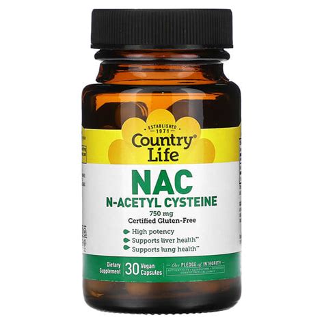 Country Life NAC N Acetyl Cysteine 750 Mg 30 Vegan Capsules