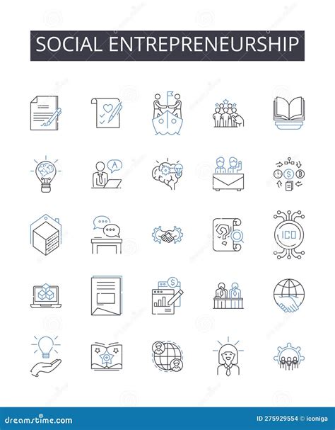 Social Entrepreneurship Line Icons Collection Sustainable Business