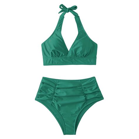 MSJUHEG Ruffle Bikini Tie Bikini Ruffle Swimsuits For Women High Cut Swimsuit Ruched Two Piece