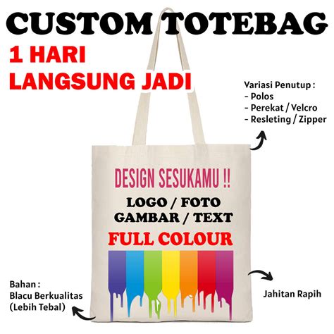 Jual Tas Tote Bag Tas Totebag Custom Sablon Satuan Full Colour Design